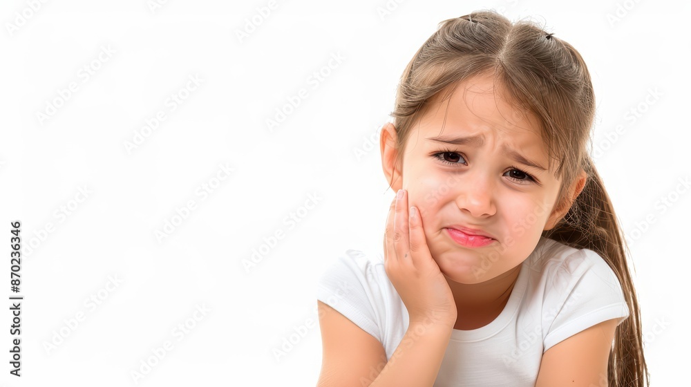 A girl with a toothache, holding their cheek in pain A girl with a toothache, holding their cheek in pain