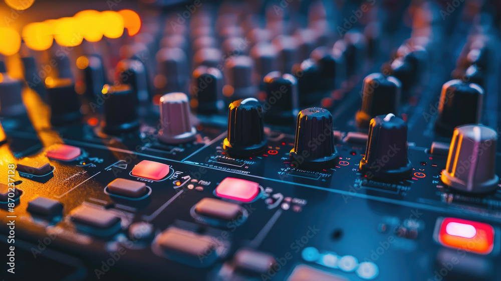 Modern Sound System Controller in Close-up View Modern Sound System Controller in Close-up View