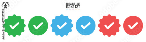 Verified badge icon tick symbol vector approved check mark icon. Blue green checkmark icons - Certificate badge Quality certify icon