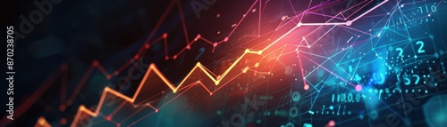 Rising financial graph with positive trends, scifi tone, triadic color scheme, side view, illustrating market success