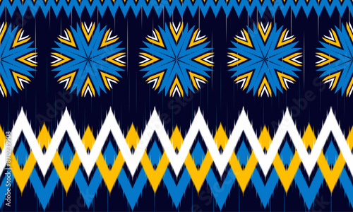 Ikat ethnic abstract beautiful art. Ikat seamless pattern in tribal, folk embroidery, Mexican style. Aztec geometric art ornament print. Design for carpet, wallpaper, clothing, wrapping, fabric