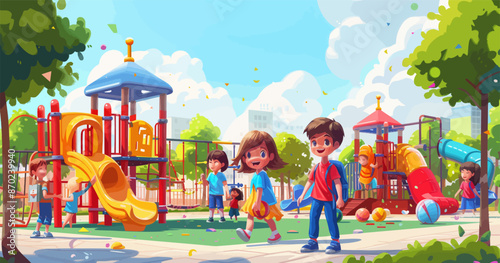 Children playing in the park vector illustration