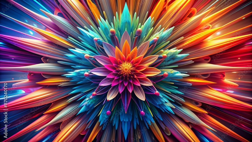 Vibrant 3D abstract shape radiates dynamic colors, captivating viewer attention with futuristic appeal, elevating modern design and creative visual narratives. Vibrant 3D abstract shape radiates dynamic colors, captivating viewer attention with futuristic appeal, elevating modern design and creative visual narratives.