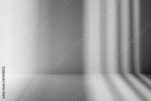 Wall interior background, studio and backdrops show products.with shadow from window color white and grey. background for text insertion and presentation product 