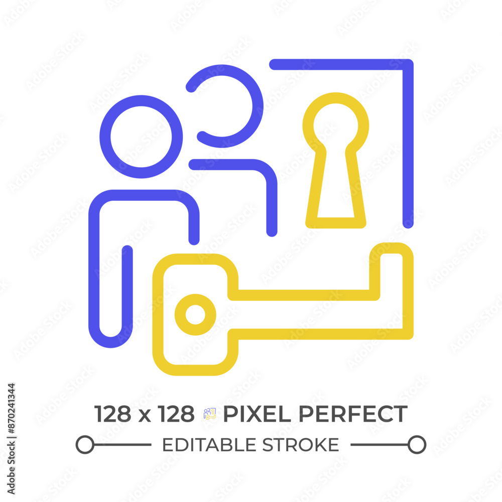 Problem solving two color line icon. Teammates with key and lock bicolor outline symbol. Overcoming obstacles. Unlock potential. Duotone linear pictogram. Isolated illustration. Editable stroke Problem solving two color line icon. Teammates with key and lock bicolor outline symbol. Overcoming obstacles. Unlock potential. Duotone linear pictogram. Isolated illustration. Editable stroke