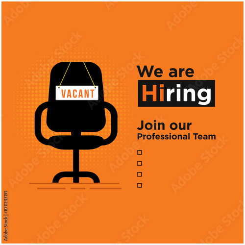 We are Hiring. Join Our team. Vacancy. Job Poster. Social Media Design Template Vector Design