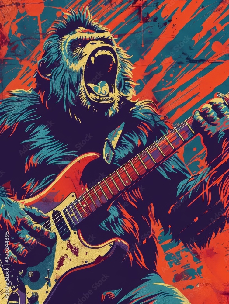 Obraz premium Gorilla Guitarist: A Roaring Performance