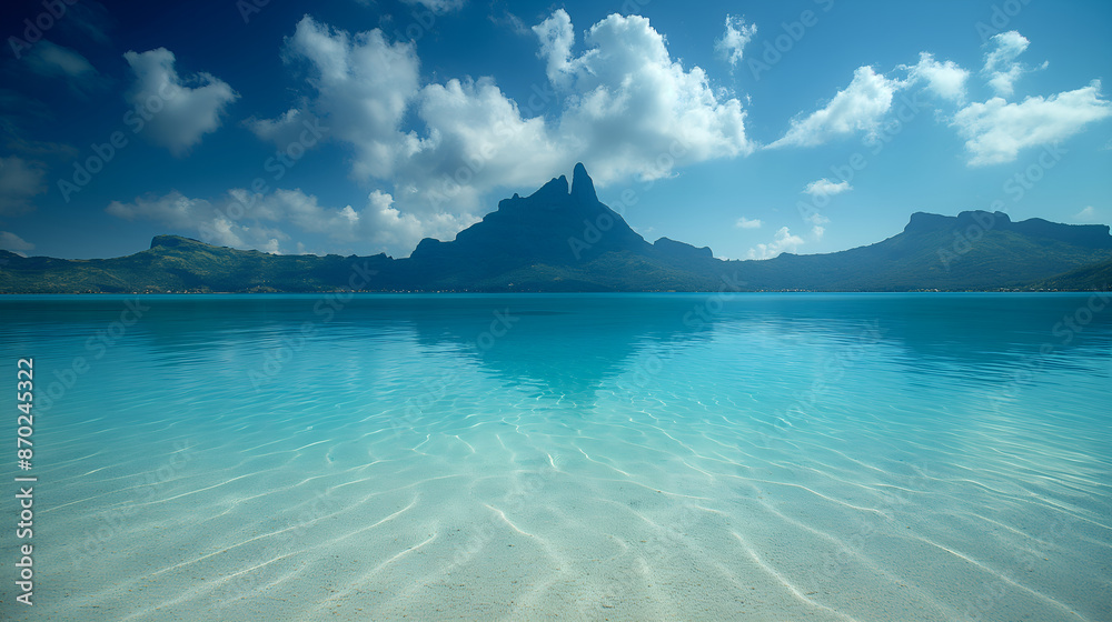 Fototapeta premium South Pacific Paradise: Idyllic Matira Beach in Bora Bora Awaits