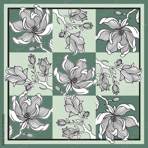Scarf flower pattern design for hijab premium vector