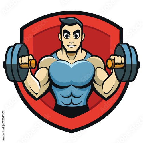 Fitness Gym logo design template with exercising athletic man and woman isolated on white, vector illustration. Ai generate