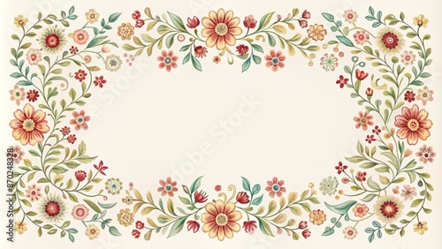Delicate Floral Frame With A Variety Of Flowers And Leaves In Warm Colors On A Cream Background.