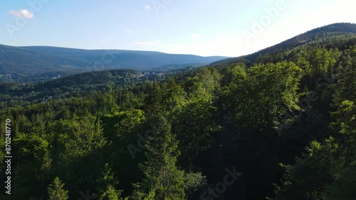 Summer Saastal Saas-Fee Switzerland aerial photography drone mountain larch forest coniferous top clouds Swiss Alps mountain peaks valley drone movement photo