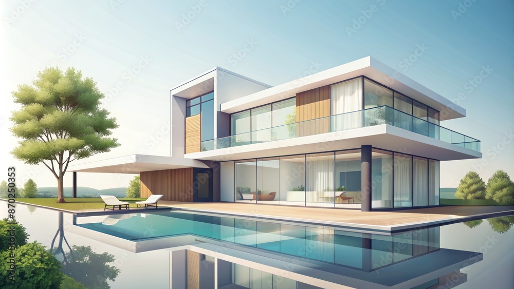 Fototapeta premium Modern Luxury Villa With Pool And Amazing View