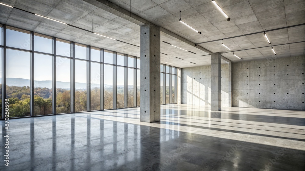 Modern Architecture With Large Windows And Concrete Walls