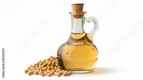 Soybean oil bottle, plantbased oil, contemporary design, isolated on white background