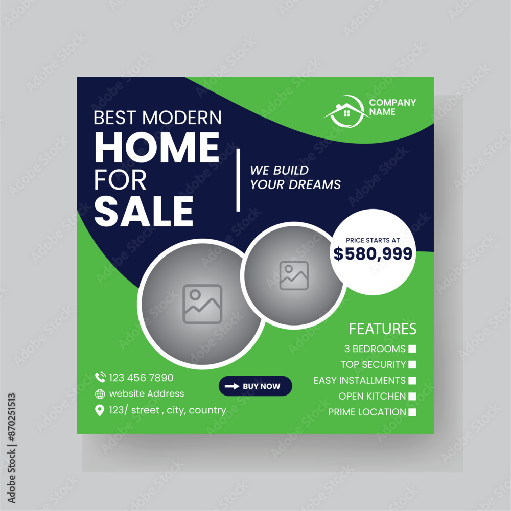 Obraz premium Modern Real state Home rent social media post Sale or carousel design template