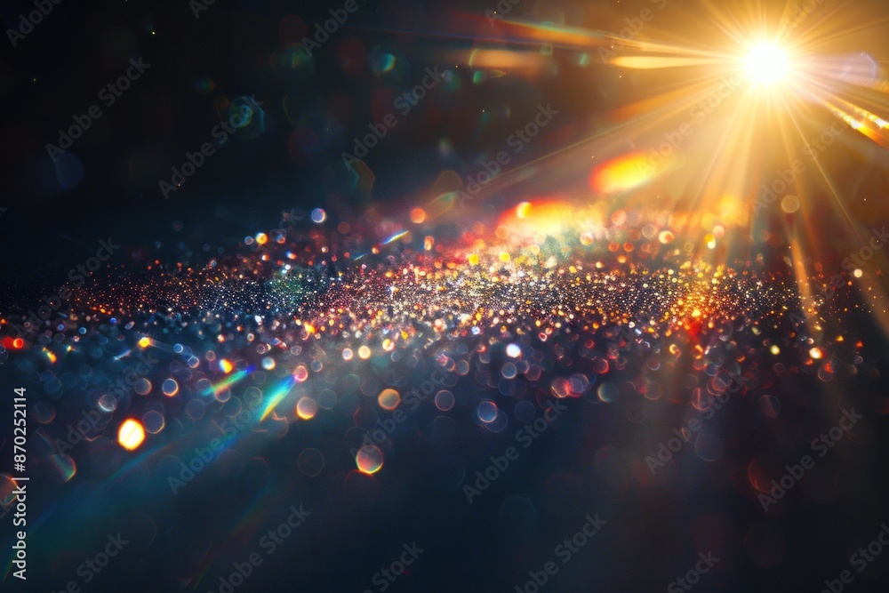 Obraz premium Lens flare and light leak haze texture on a black background. ai generative