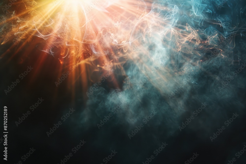 Lens flare and light leak haze texture on a black background. ai generative