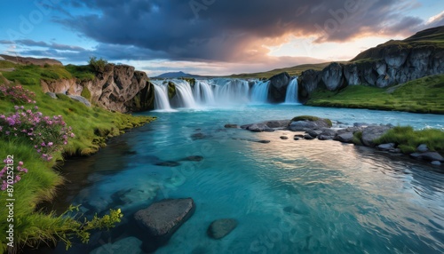 Majestic Waterfall in Iceland.
