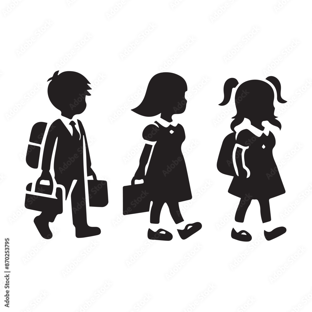 Vector illustration clipart Children three set black silhouette on an isolated white background Vector illustration clipart Children three set black silhouette on an isolated white background
