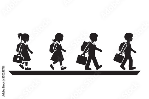 Vector illustration clipart Children four set black silhouette on an isolated white background.