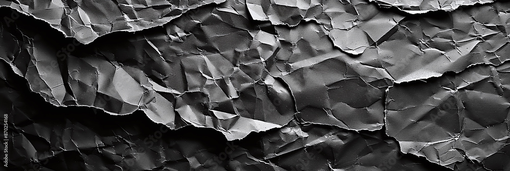 Fototapeta premium Textured Black Crumpled Paper Background with Dramatic Lighting