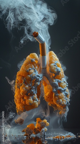 a cigarette in the shape of a lungs photo