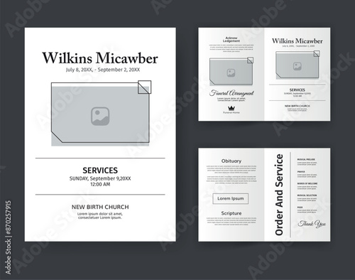 Funeral  Template for Memorial Program. Minimalist Bifold Brochure Design Layout.