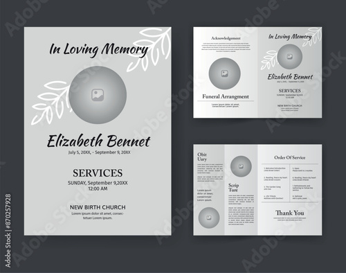 Funeral  Template for Memorial Program. Minimalist Bifold Brochure Design Layout.