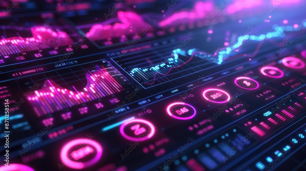 Futuristic Finance Concept with Augmented Reality Stock Portfolio Interface and Holographic Data Visualization in Neon Glow