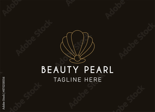Premium Seashell minimalist logo vector inspiration. the pearl luxury line art style design.
