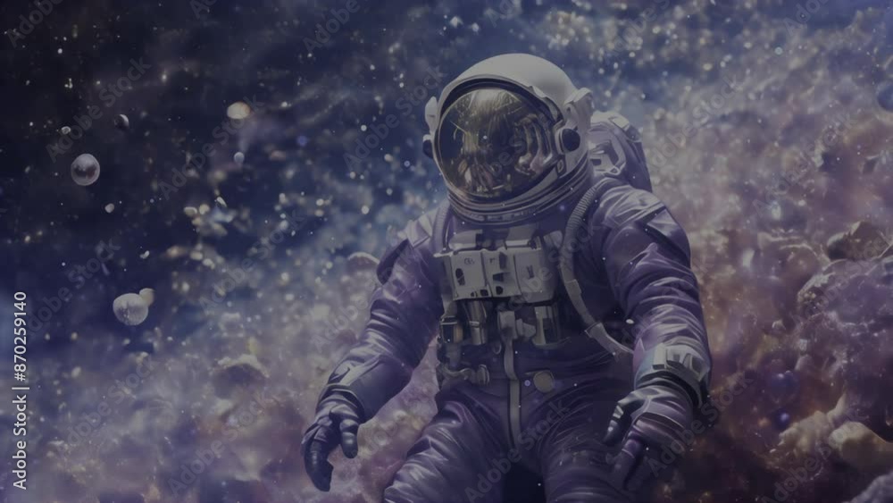 Astronaut Floating in Space Amidst Cosmic Debris