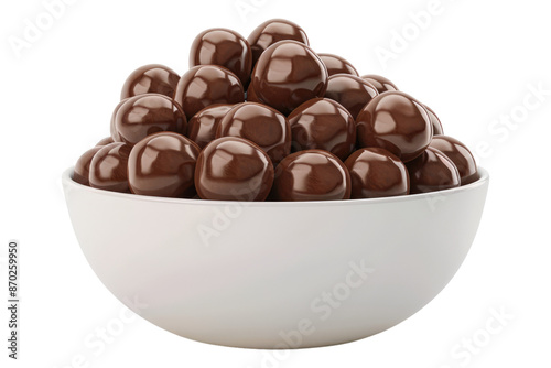 Chocolate malt balls in a bowl isolated on transparent background
