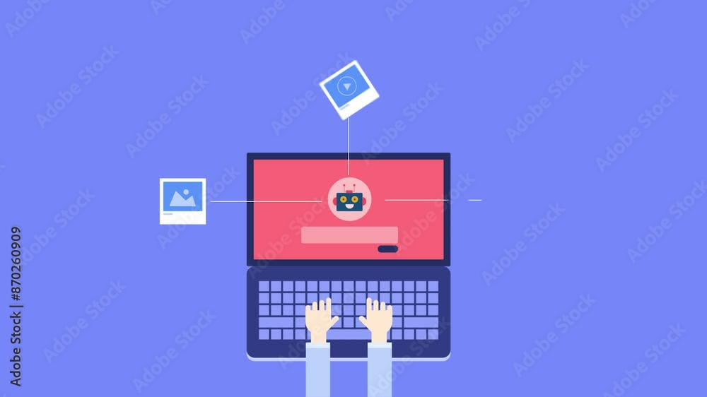 User creating digital content with prompt command artificial intelligence technology, conceptual video animation.