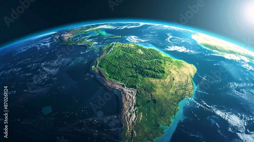 Fototapeta Naklejka Na Ścianę i Meble -  View of Earth from Space Showing South America