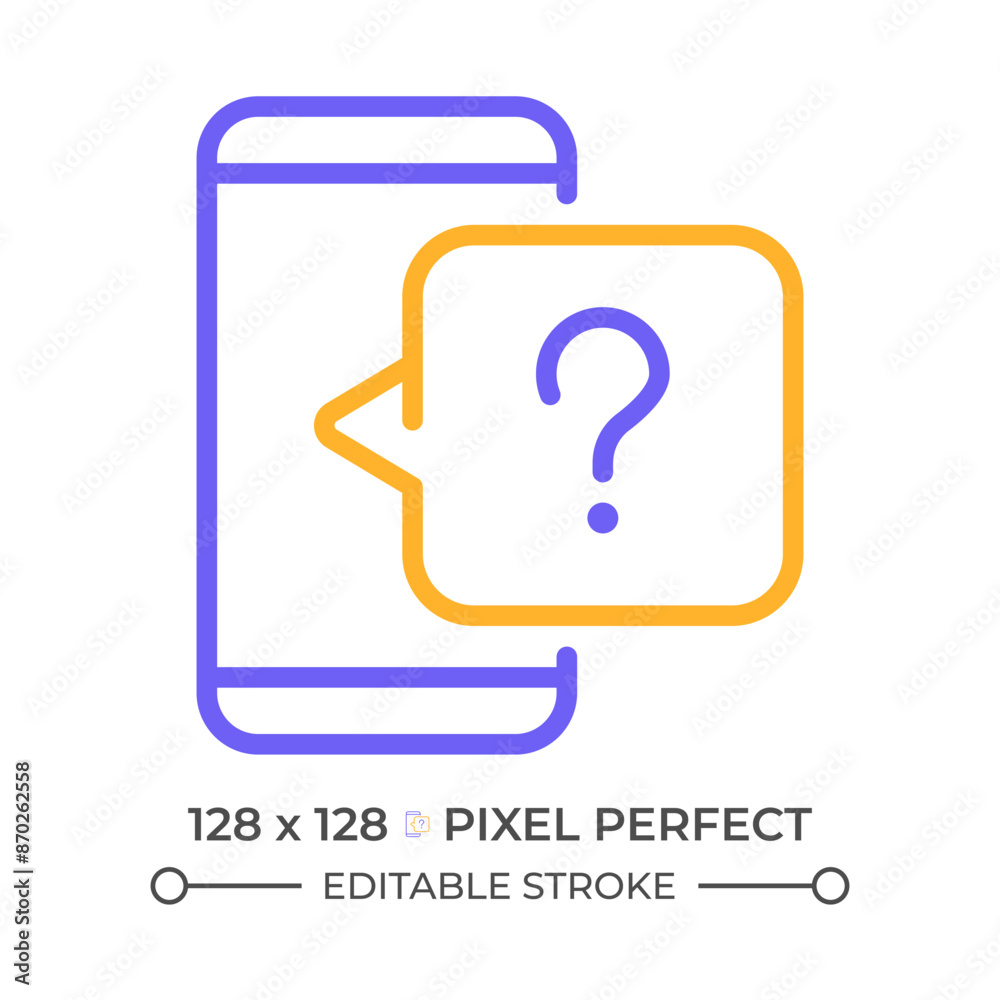 Phone question two color line icon. Smartphone and question mark bicolor outline symbol. Phone assistance. Call to ask. Duotone linear pictogram. Isolated illustration. Editable stroke Phone question two color line icon. Smartphone and question mark bicolor outline symbol. Phone assistance. Call to ask. Duotone linear pictogram. Isolated illustration. Editable stroke