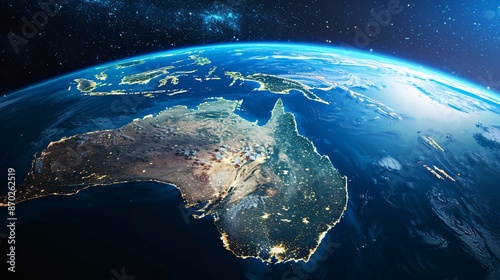 Fototapeta Naklejka Na Ścianę i Meble -  Earth from Space with View of Australia and Surrounding Islands at Night