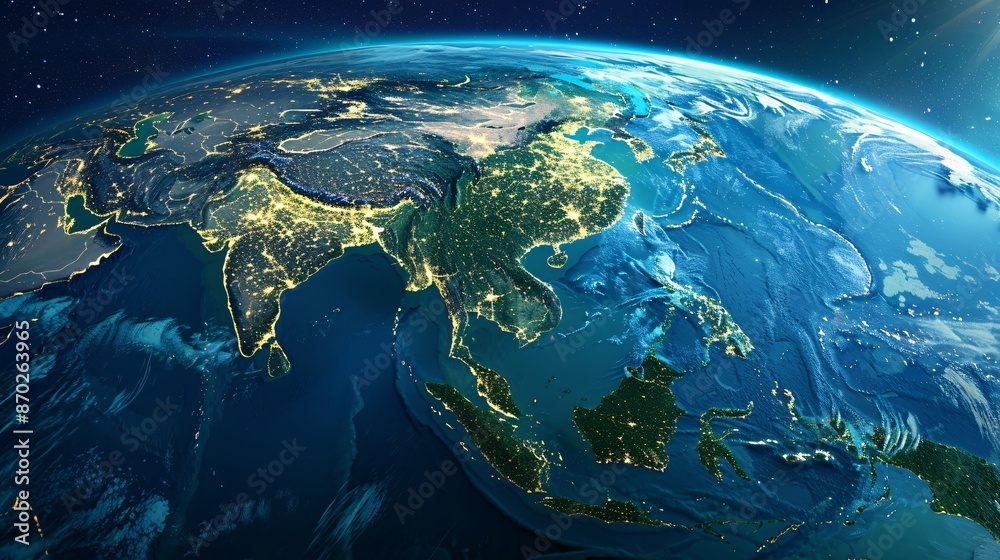 Night View of Earth from Space Showing Asia and Europe Night View of Earth from Space Showing Asia and Europe