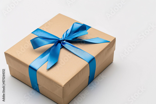 a box with a blue ribbon