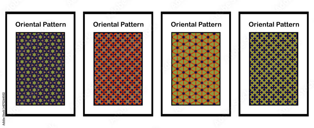 Set of 4 Oriental pattern for textiles, wallpapers, business cards, leaflets, for use in graphics Set of 4 Oriental pattern for textiles, wallpapers, business cards, leaflets, for use in graphics