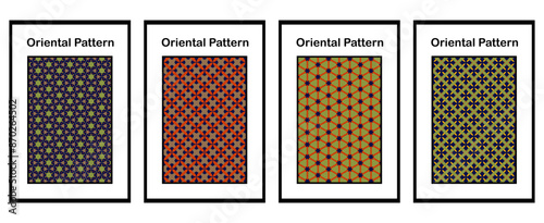 Set of 4 Oriental pattern for textiles, wallpapers, business cards, leaflets, for use in graphics