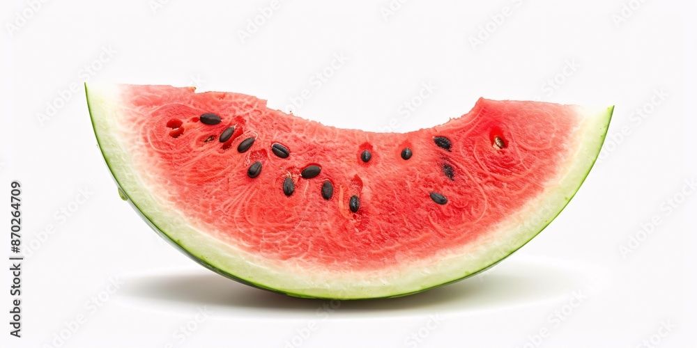 A portion of a watermelon on a blank surface. A portion of a watermelon on a blank surface.