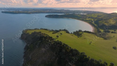 Park peninsual and Hauraki Gulf in Shakespeare Regional Park, Whangaparoa, Auckland, New Zealand. photo