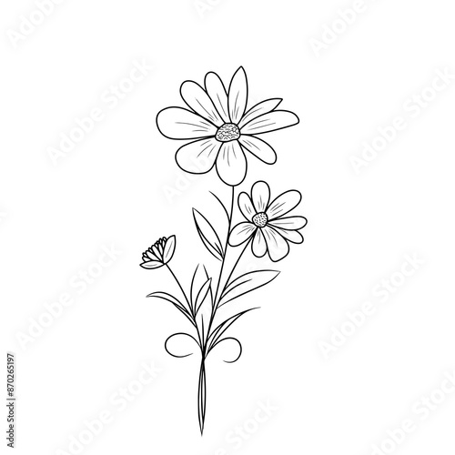 hand drawn flowers and leaves in monochrome