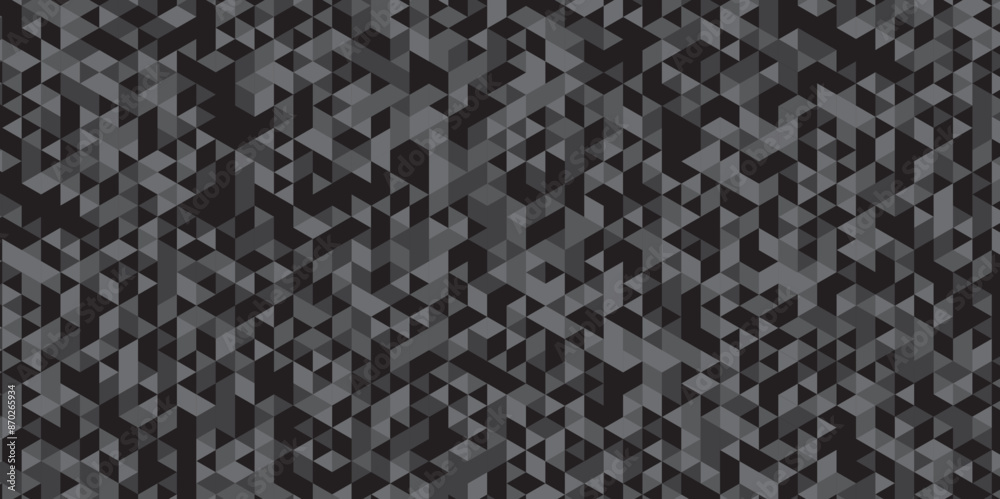 Triangle shape retro wall grid pattern geometric ornament tile vector square element. Abstract geometric black and gray background seamless mosaic and low polygon triangle texture wallpaper. Triangle shape retro wall grid pattern geometric ornament tile vector square element. Abstract geometric black and gray background seamless mosaic and low polygon triangle texture wallpaper.