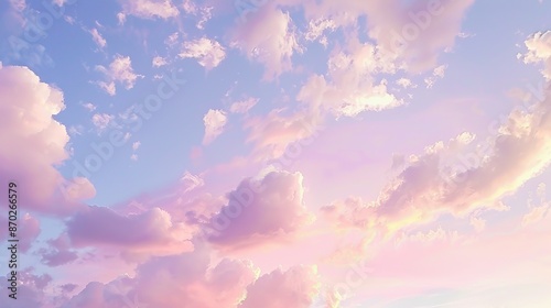 Sky with pastel-colored clouds at sunrise, soft and tranquil atmosphere, photography © Janejira