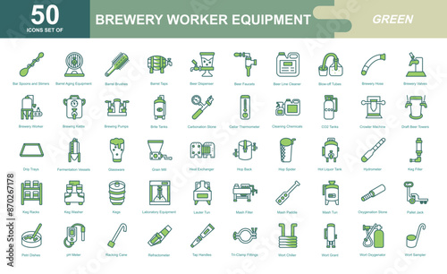 Brewery Worker equipment icon set
