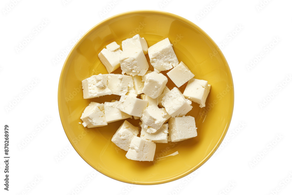 Fate cheese on yellow plate isolated on transparent background Fate cheese on yellow plate isolated on transparent background