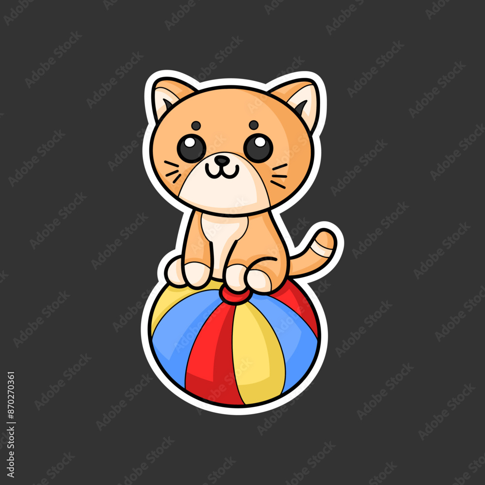 sticker of a cat on a circus ball, cartoon style, Chibi Style. sticker of a cat on a circus ball, cartoon style, Chibi Style.