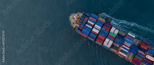 фотографія Aerial view container cargo ship sea freight shipping, Global business industry import export logistic transportation international by container cargo ship, Container ship commercial freight shipping